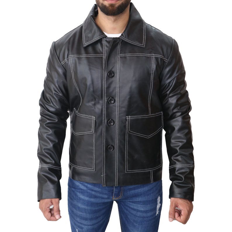 Fight Club Tyler Durden Real Leather Jacket Red FC Coat, Mens Fan Club Brad Pitt Leather Jacket
