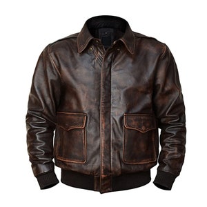 Mens A2 Airforce Distressed Brown Biker Jacket, Men's Bomber Leather ...