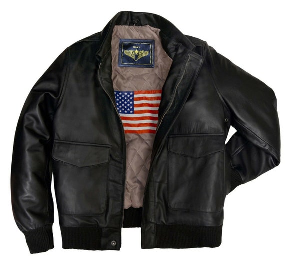 Mens Black Air Force Leather Bomber Flight Genuine Biker A2 - Etsy