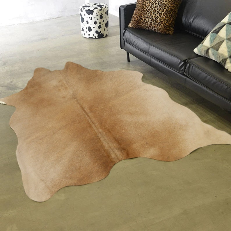 Original Cowhide Rug, Light Brown Large Area Rug, Hand Made Rug For offers Bedroom