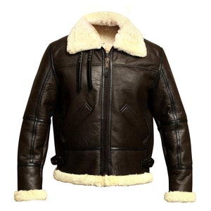 RAF Aviator WWII Pilot Fur Shearling B3 Bomber Jacket Mens Brown Warm ...