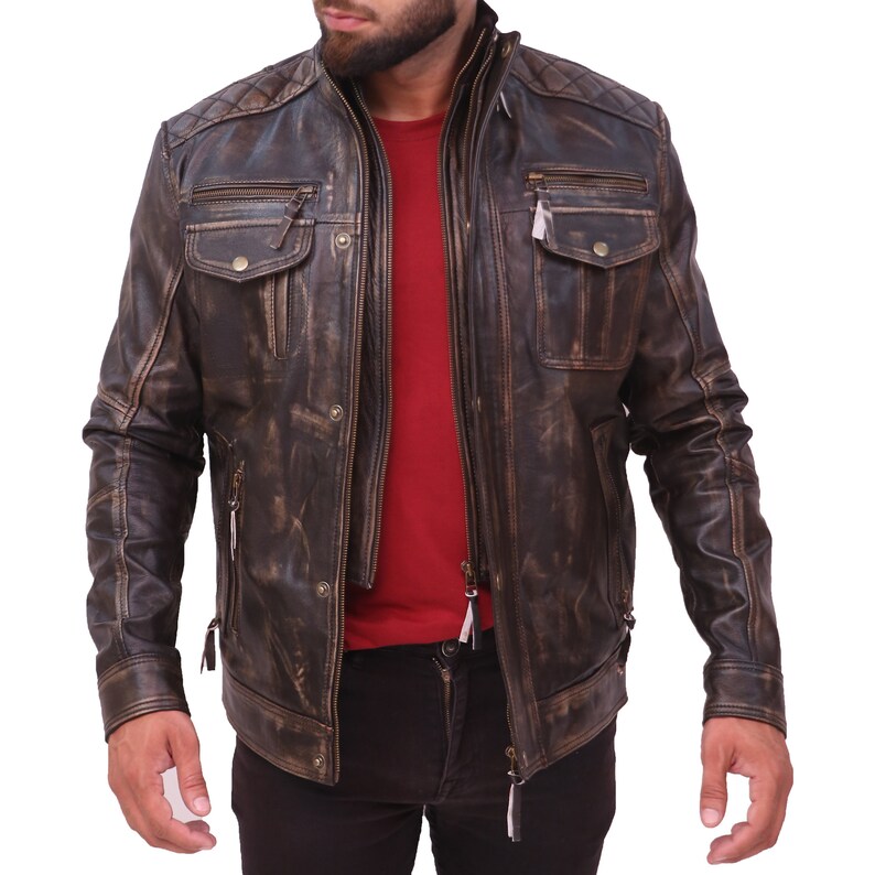 Mens Classic Vintage Cafe Racer Distressed Brown Leather - Etsy