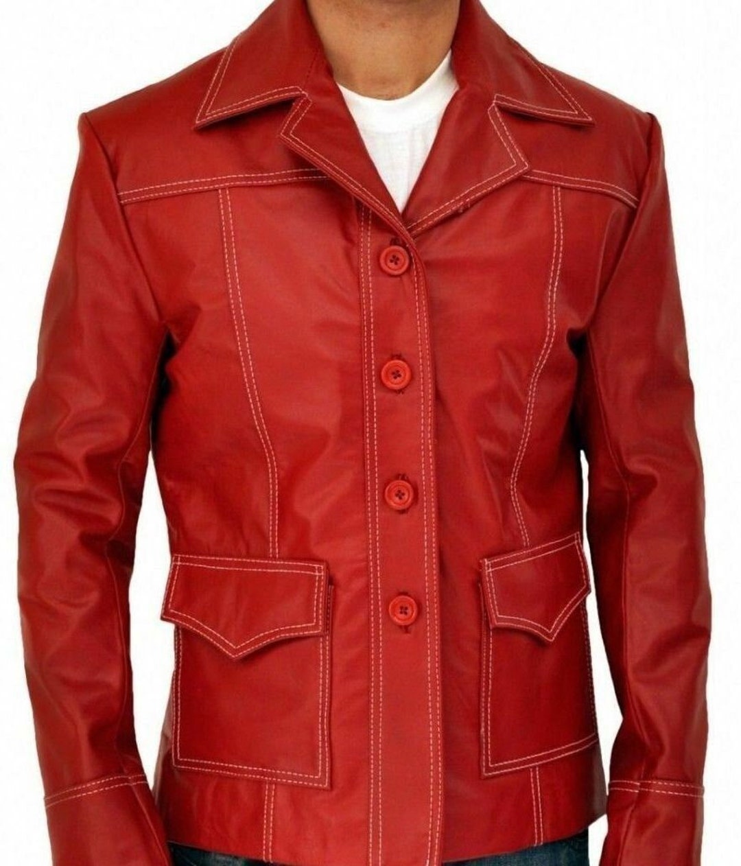 Tyler Durden Fight Club Brad Pitt Maroon Leather Jacket