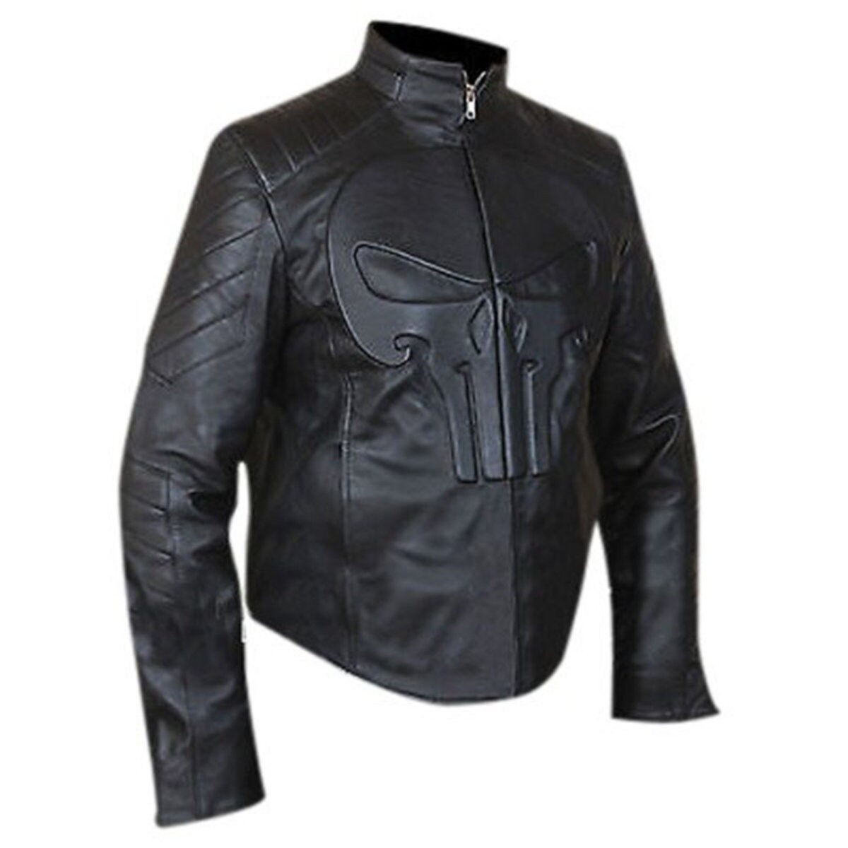 The Punisher Jon Bernthal Embossed Skull Black Halloween Leather