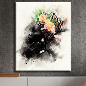 Extra Large African Woman Canvas Wall Decor, Abstract Large Canvas, African Art Painting Watercolor, Large Painting , Black Woman Rustic Art