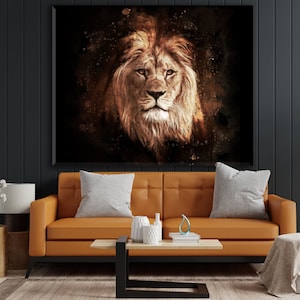 Extra Large Lion Canvas Wall Decor, Large Wall Art, Lion Painting Watercolor Bedroom Living Room Decor, Large Abstract Painting on Canvas