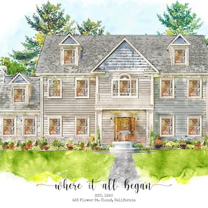 Home Portrait, Watercolor Home, House Portrait, Realtor Gift, House Painting, Housewarming Gift, Our First Home Sign, Home Sweet Home Sign