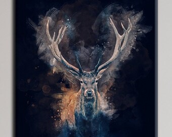 Deer Large Canvas, Forest Animal Wall Decor, Deer Portrait, Watercolor, Deer Portrait, Rustic Stag Wall Art, Christmas Gift, Vertical Canvas