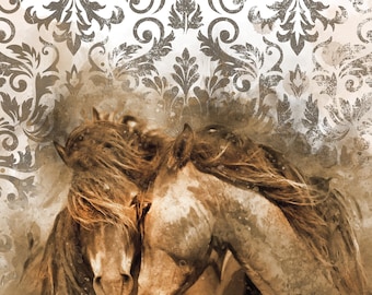 Large Brown Horse Portrait, Abstract Horse Wall Art, Extra Large Brown Horse Painting Decor, Canvas Horse Art, Equestrian Gift, Large Canvas