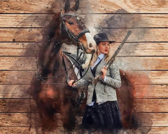 Retrato de caballo personalizado, Retrato de caballo con patrón de madera personalizado de la foto, Regalo de pérdida de caballo, Arte de pared de caballo, Retrato equino