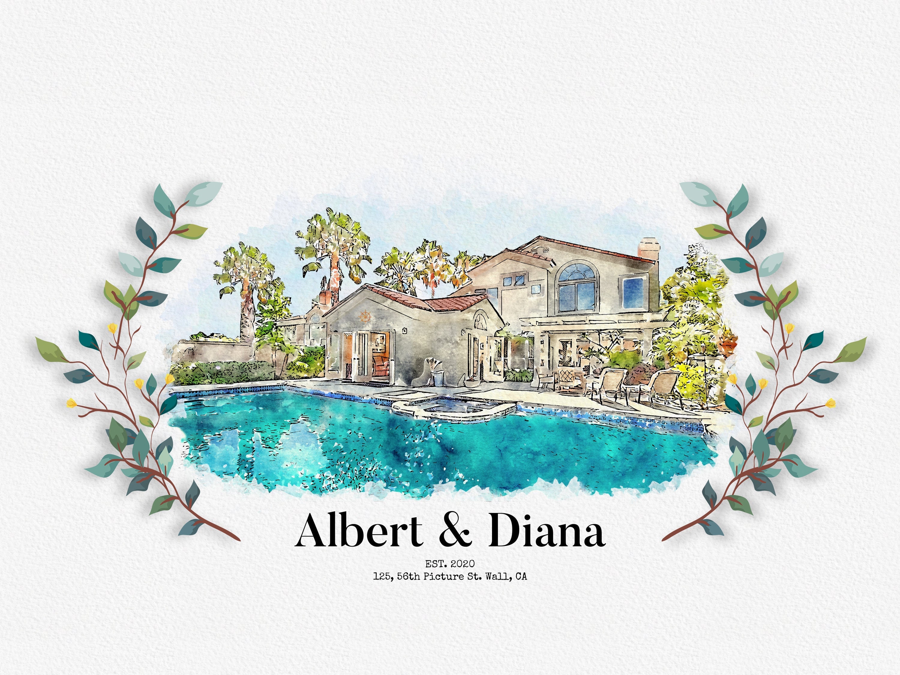 Custom Watercolor House Portrait, Personalized Housewarming Gift, First ...