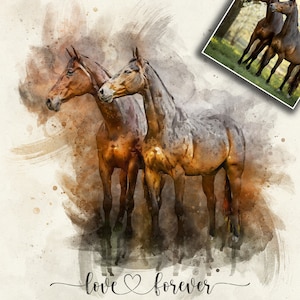 Retrato de caballo personalizado, Retrato de caballo personalizado, Pintura de caballo, Acuarela de caballo, Monumento al caballo, Regalo del propietario del caballo
