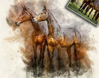 Aangepaste paard portret, gepersonaliseerde paard portret, paard schilderij, paard aquarel, paard memorial, paard eigenaar gift