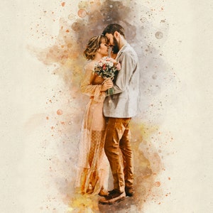 Portrait Painting From Photo, Custom Couple Portrait, Personalized Gift Wall Art, Digital Print On Canvas, Watercolor Painting
