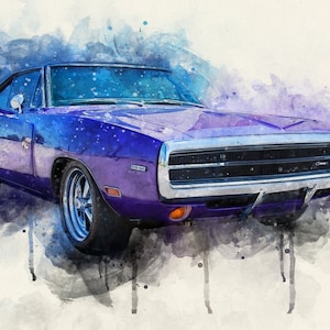 Custom Car Portrait, Car Portrait from Photo, Father&#39;s Day Gift, Car Watercolor, Gift for Car Lover, Canvas Wall Art, Car Decor, Vintage Car