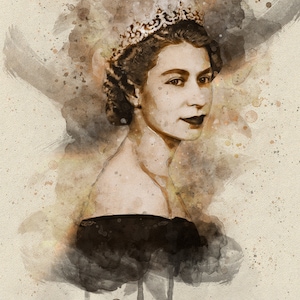 Queen Elizabeth II Art Print Monarchy Wall Decor Watercolor Portrait British Royalty Painting England Gallery Wall Gouache Illustration
