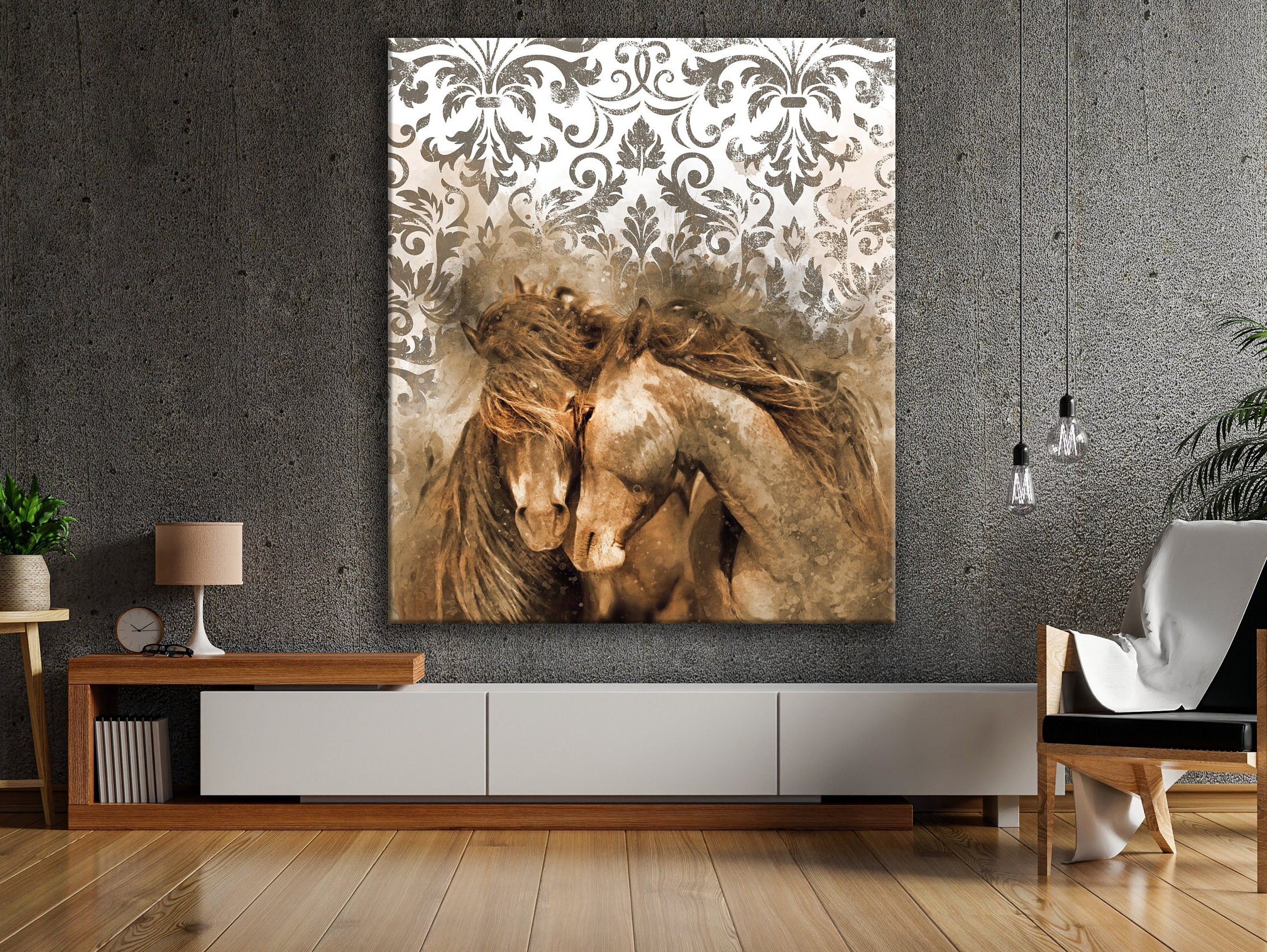 Extra Large Two Horses Canvas Large Horse Wall Art Living Room | Etsy