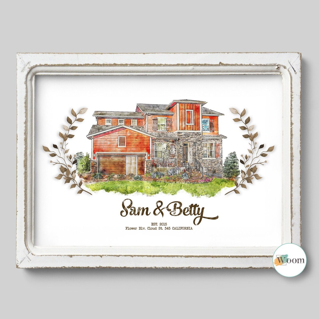 Custom House Portrait, Hand Painted Watercolor Art, Original Painting ...