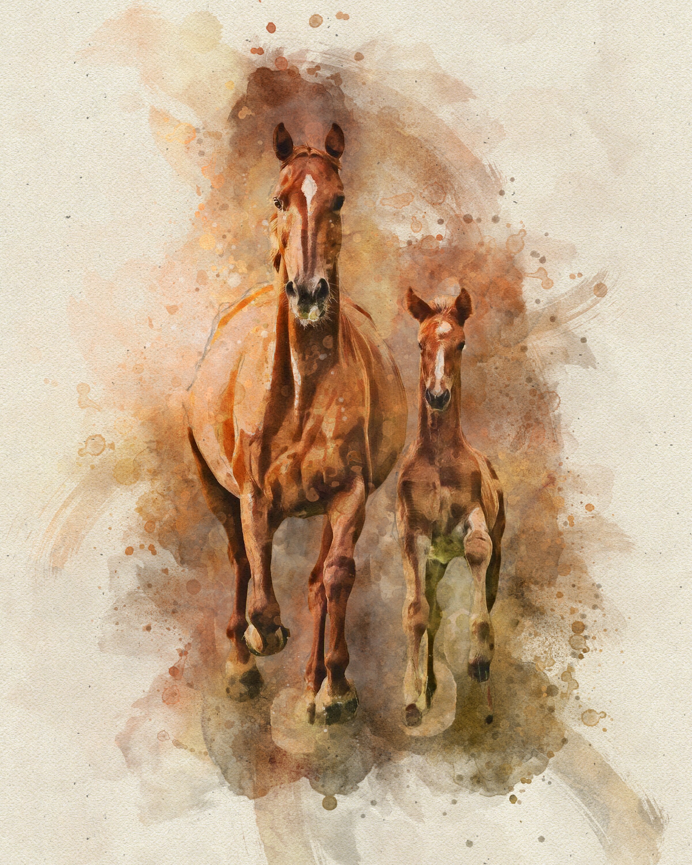 写真から描いた馬の絵、水彩画の馬の絵、女の子への馬の肖像画の