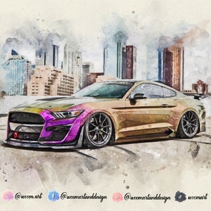 Custom Car Portrait from Photo, Watercolor Car Painting, Christmas Gift for Car Lover, Gift for Car Lover, Car Wall Decor, Racing Design