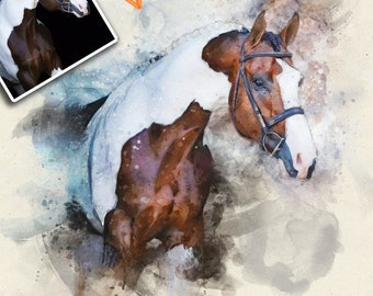 Aangepast paard portret van foto, gepersonaliseerde paard gift, paard memorial gift, paard kunst aan de muur, aangepaste paard geschenken, schilderij digitaal, moeder geschenken