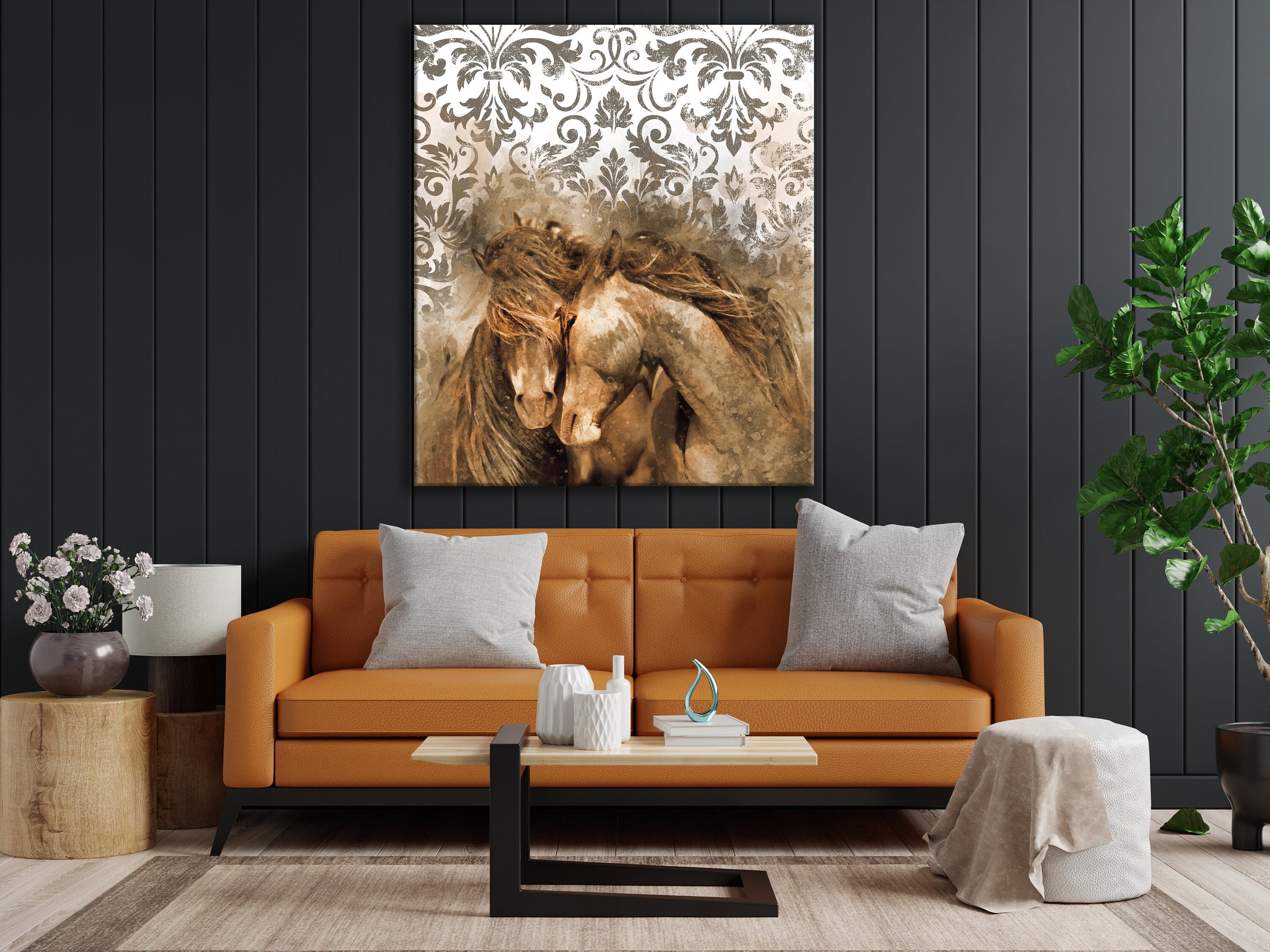 Extra Large Two Horses Canvas Large Horse Wall Art Living Room | Etsy