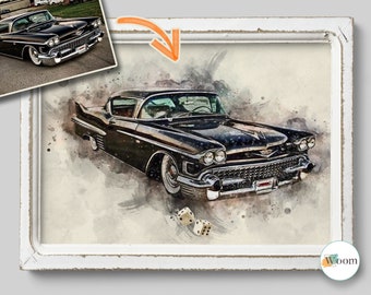 Personalized Car Portrait, Car Lover Gift, Custom Watercolor Car Painting, Fathers Day Gift From Daughter, New Car Gift, Car Guy Gift