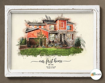 Custom Watercolor House Portrait, Personalized Housewarming Gift, Watercolor Home Painting, First Home Gift, Realtor Closing Gift,