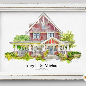 aquarel huis, aangepaste huis portret, aangepaste huis portret, portret van foto, makelaar cadeau, grootouders cadeau