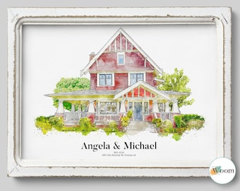Custom Watercolor House Portrait, Personalized Housewarming Gift, First Home Gift, Digital Watercolor Home Painting, Realtor Closing Gift
