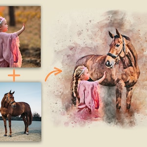Custom Horse Portrait Combining Different Pictures Together, Merging Photos of Loved Ones, Memorial Gift, Horse Loss Gift, Add-Remove Person