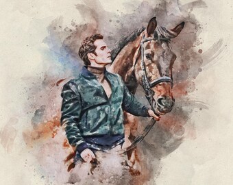 Gift for Father's Day, Personalized Horse Gift, Custom Horse Portrait, Horse Lover Gift, Gift for Horse, Equestrian Gifts, Horse Rider Gift