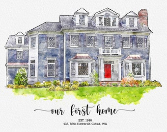 Personalized House Drawing , Custom House Portrait, New Home Gift, New House Gift, Custom Wall Art Sketch, Housewarming Gift, First Home