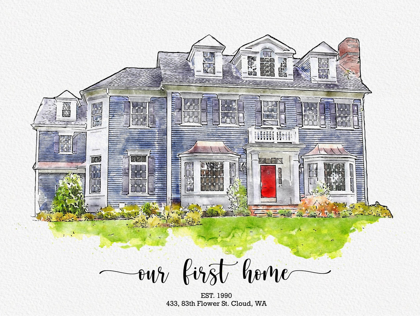 Custom Watercolor House Portrait, Personalized Housewarming Gift, First ...