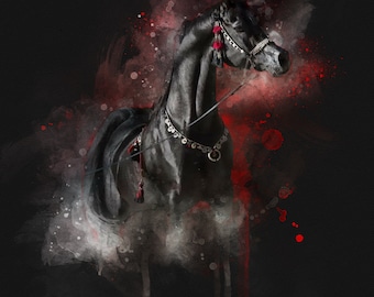 Horse Painting,Custom Horse Painting,Black Horse Painting,Original Horse Painting,Abstract Office Decor,Horse Portrait Art, Horse Lover Gift