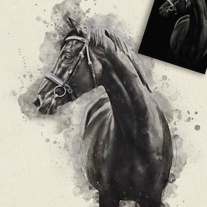 Custom Horse watercolour Custom Drawing Horse Portrait From Photo Personalized Sketch Art Custom Horse Digital Art Photo to Drawing