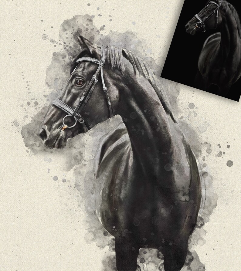 Custom Horse watercolour Custom Drawing Horse Portrait From Photo Personalized Sketch Art Custom Horse Digital Art Photo to Drawing