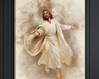 Jesus Art, Christ portrait, Large Vintage Jesus Christ Watercolor Painting, Christian Wall Art, Jesus Christ, Jesus Large Canvas Wall Decor