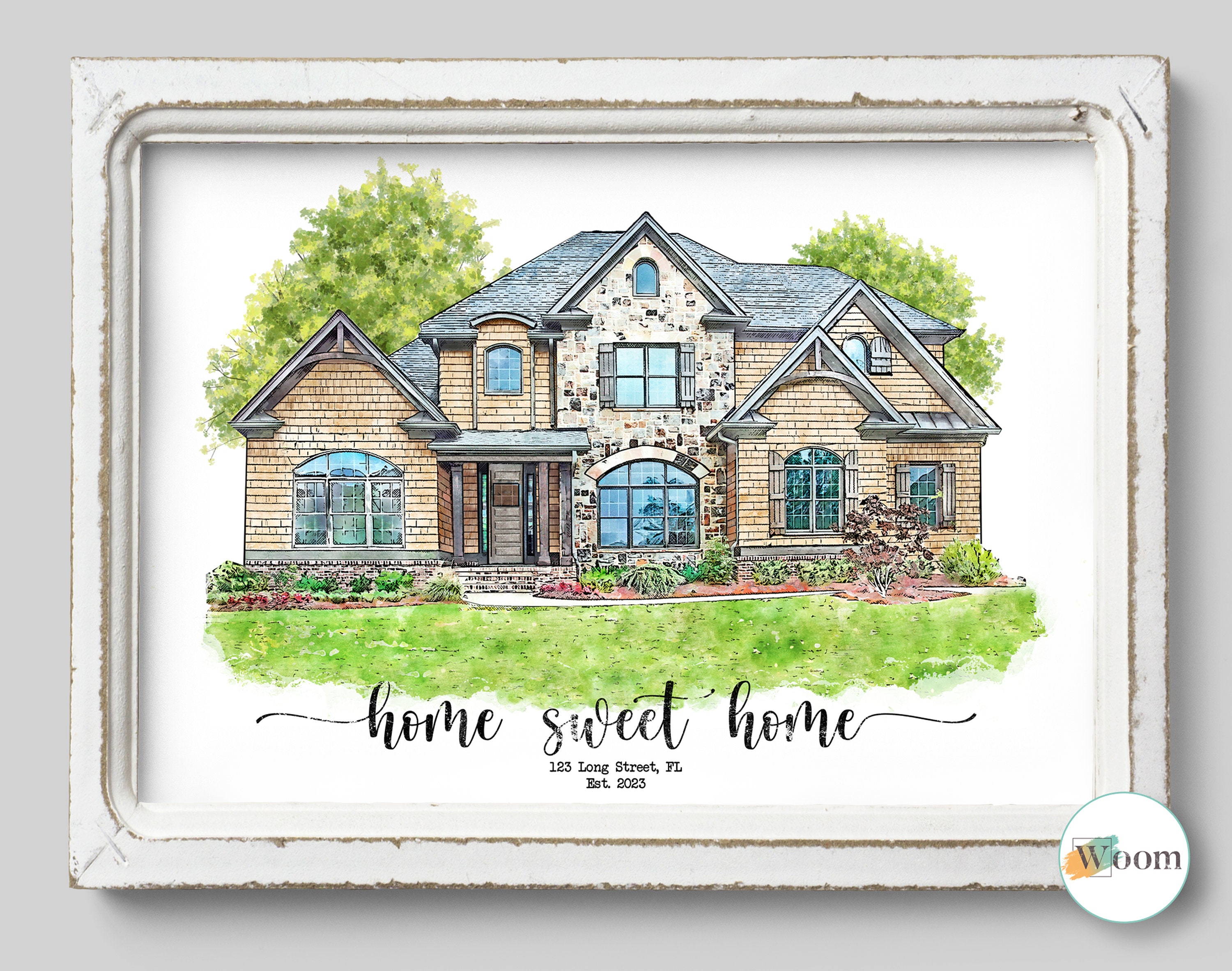 Personalized Watercolor House Portrait, Hand Painted Home Portrait ...