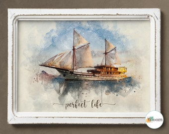 Custom Boat Portrait, Sailboat Portrait, Personalize Boat Portrait, Custom Yacht Portrait, Gift for Boat Lover, Fathers Day Gift,Sailor Gift