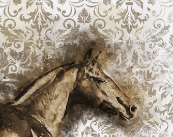 Large Victorian Horse Wall Art, Abstract Horse Portrait, Extra Large Brown Horse Painting Wall Decor, Canvas Horse Art, Equestrian Gift