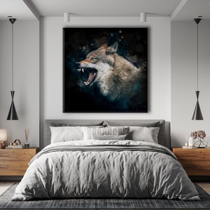 Wolf Art Canvas, Wall Decor, Abstract Wolf Design, Watercolor Canvas ...