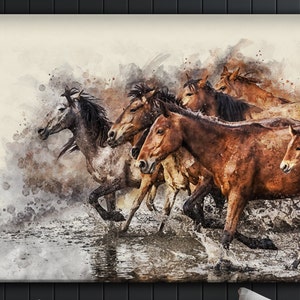 Wilde Pferde Leinwand, große Pferdewanddekor, Pferdegeschenke, ein tolles Reitergeschenk oder Pferdegedenkgeschenk, Südliches Dekor, Texas Geschenk