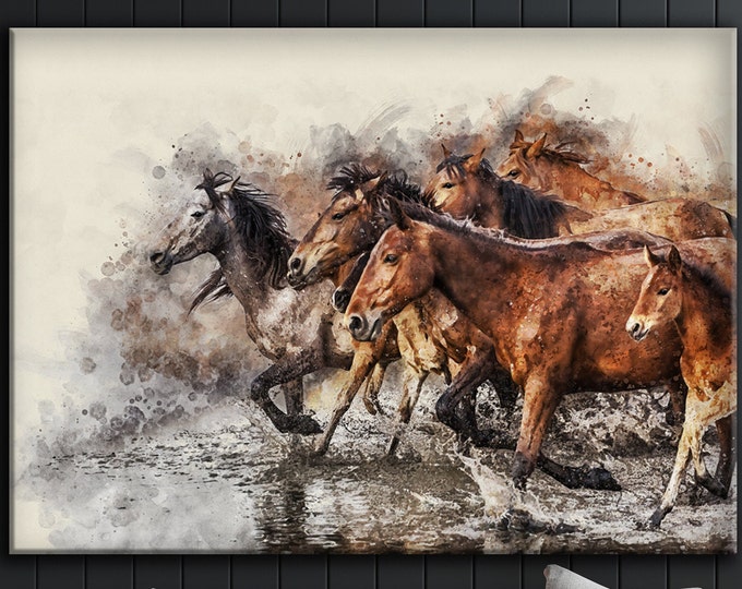 Horse Wall Art 3 Running Horses Wall Art Canvas Print Horse Etsy