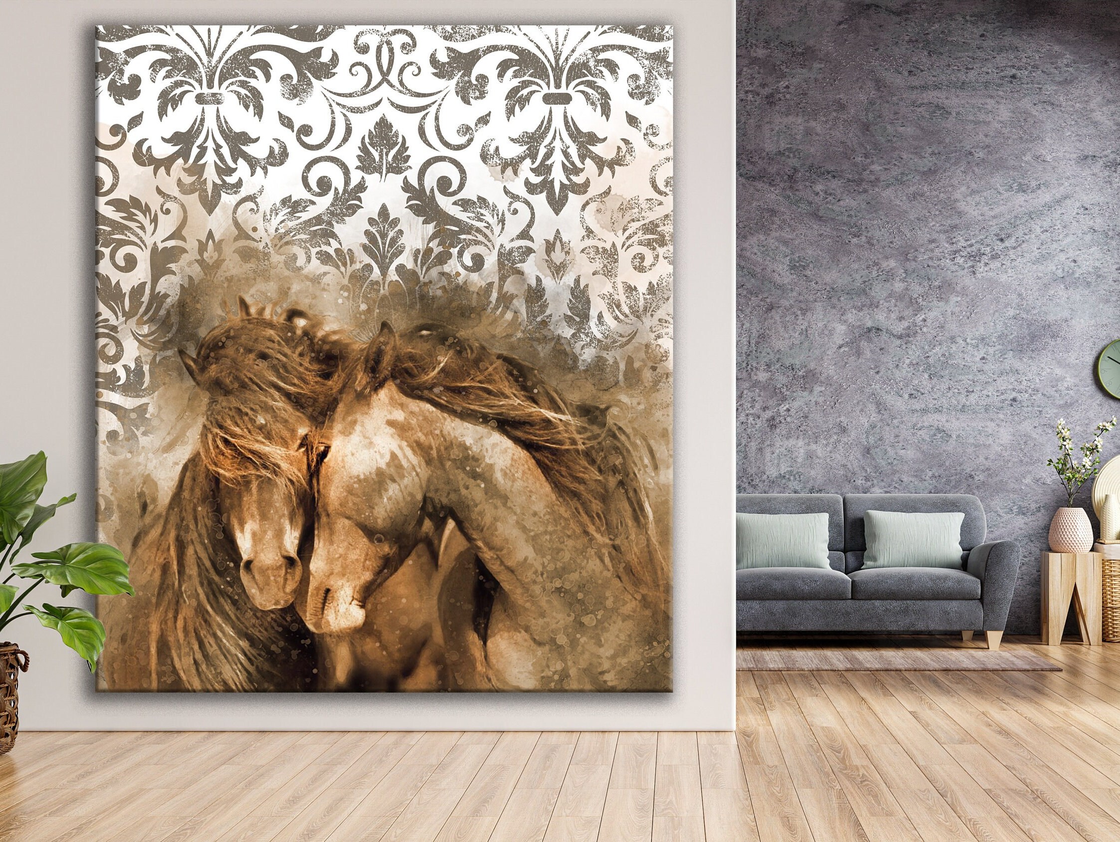 Extra Large Two Horses Canvas Large Horse Wall Art Living Room | Etsy