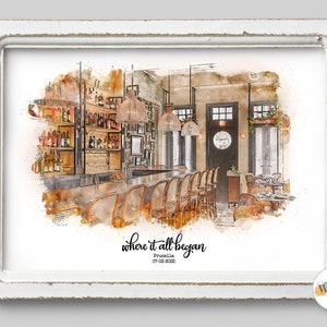 Anniversary Gift, Custom First Date Portrait, Where He Proposed,Gift for Him, Where We Met,Our First Date,Gift for Her,Valentine&#39;s Day Gift,
