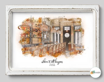 Jahrestagsgeschenk, benutzerdefiniertes erstes Date-Portrait, wo er vorschlug, Geschenk für ihn, wo wir uns trafen, unser erstes Date, Geschenk für sie, Valentinstagsgeschenk,