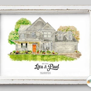 Hausportrait vom Foto, personalisiertes Hausgeschenk, Personalisiertes Hausportrait Aquarell, Realtor Closing Geschenk, Real Estate Kundengeschenk