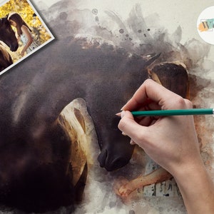 Custom Horse Portrait From Photo, Personalized Horse Gift, Horse Loss Gift, Horse Wall Art, Horse and Owner Portrait, Horse and Girl, Horse Portrait, Personalized Watercolor Portrait, Abstract Horse Portrait, Horse Gift, Equine Art