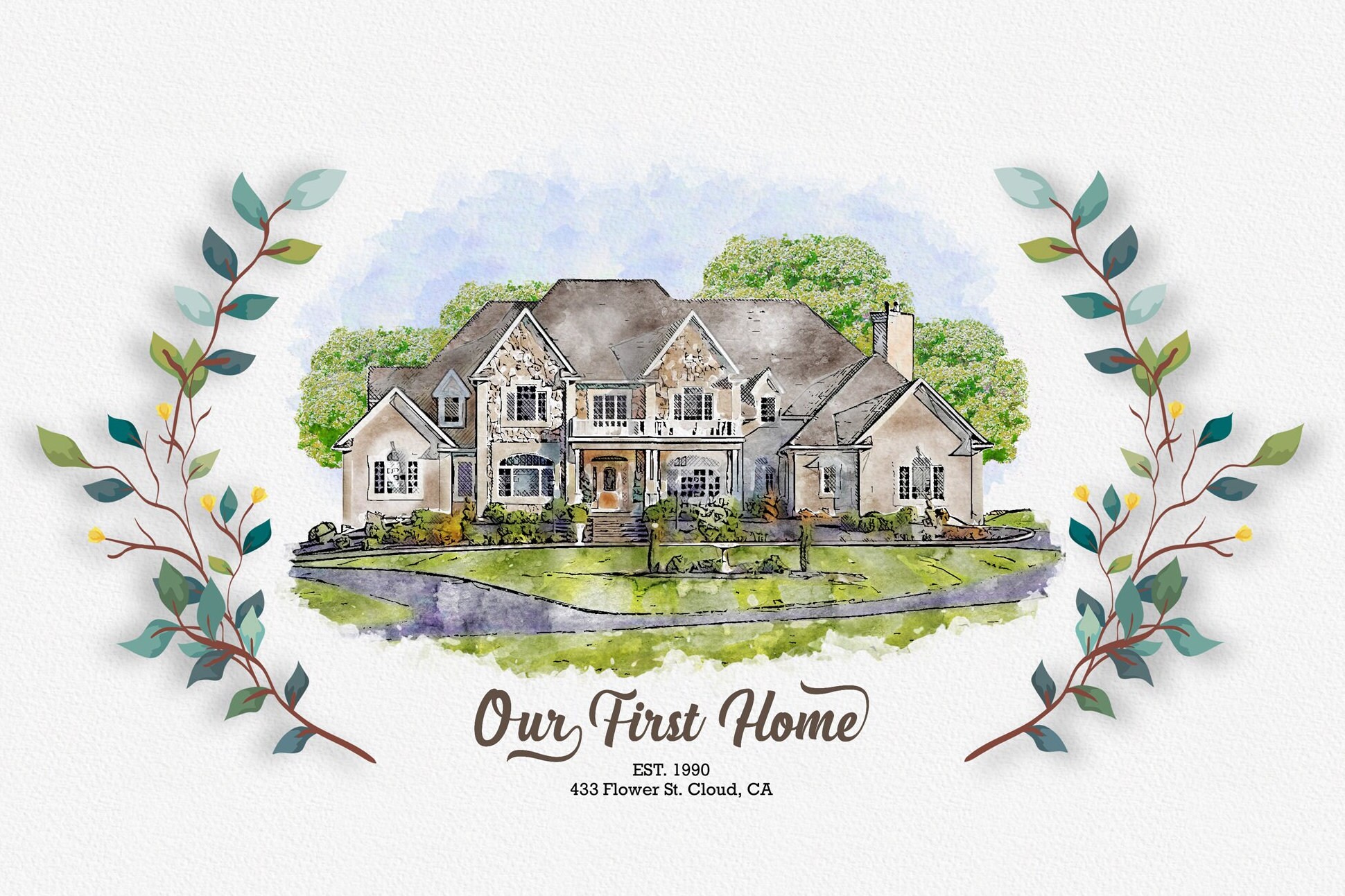Custom Watercolor House Portrait Personalized Housewarming | Etsy